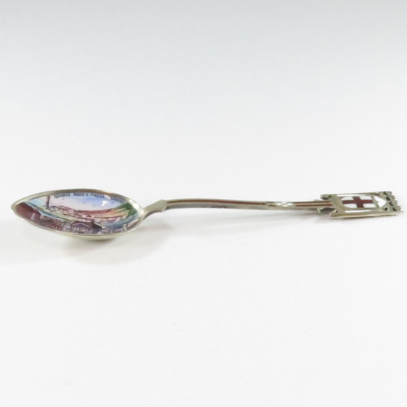Vintage 800 Silver Spoon Hand Painted Enamel Genova E Piazza Aquaverde
