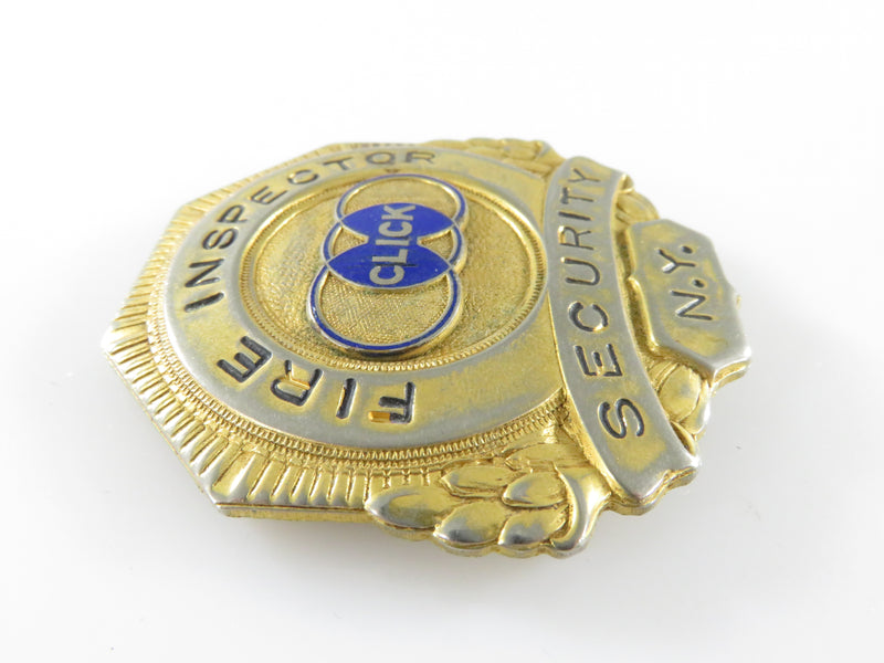 Vintage Retired Click Fire Inspector Security NY Badge Gilt Medal Chas Green Blain NYC
