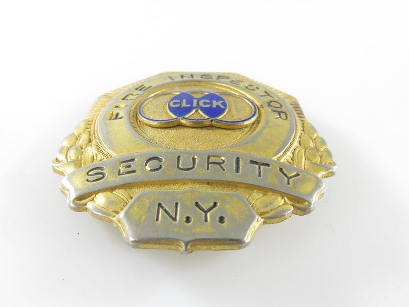 Vintage Retired Click Fire Inspector Security NY Badge Gilt Medal Chas Green Blain NYC