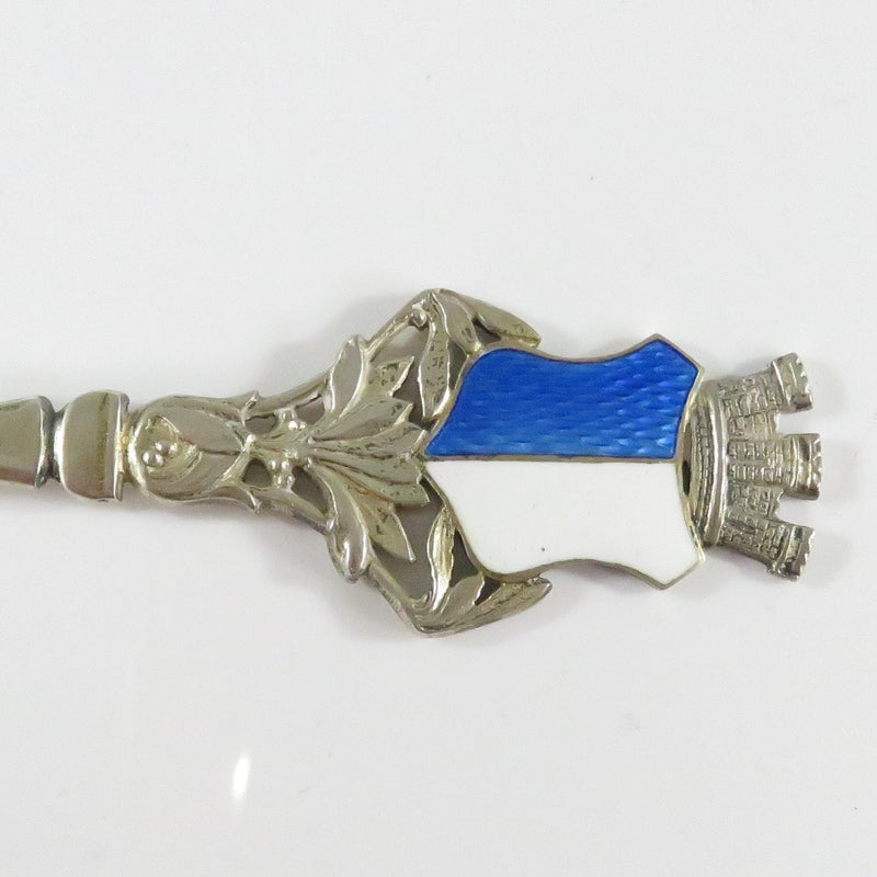 Vintage 800 Silver Spoon Hand Painted Enamel Fancy Lion with Blue White Shielded