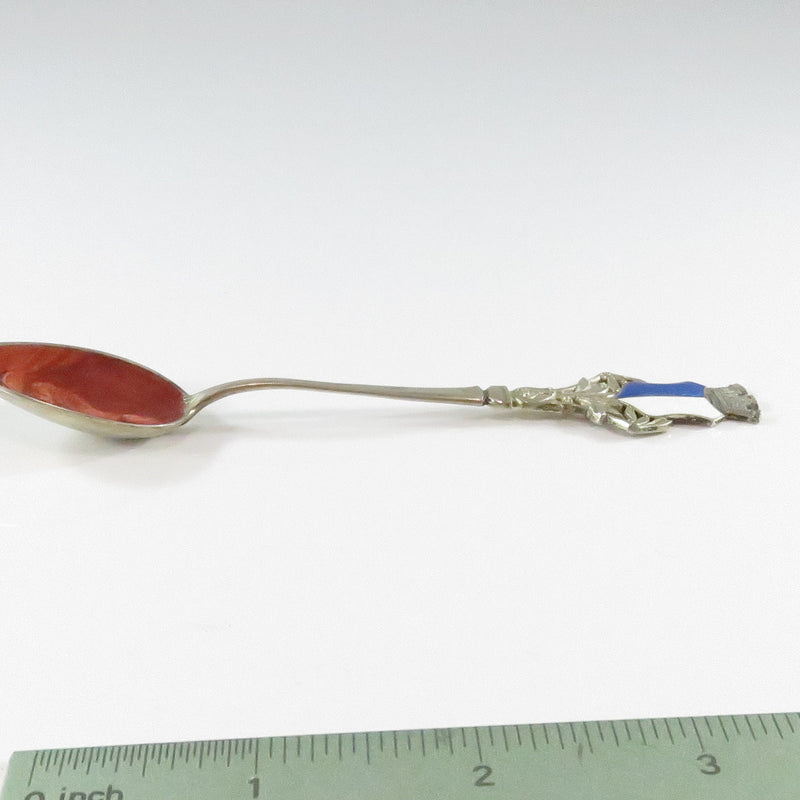 Vintage 800 Silver Spoon Hand Painted Enamel Fancy Lion with Blue White Shielded Head