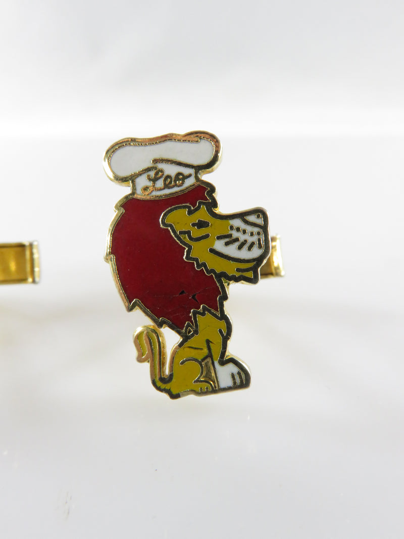 Vintage Enameled Leo the Lion Chef Cuff Link Set For Repair