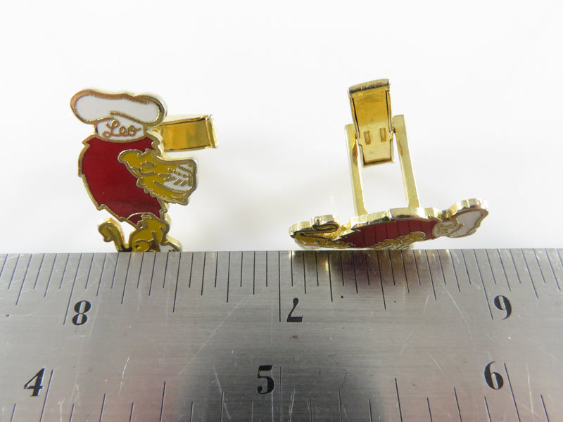 Vintage Enameled Leo the Lion Chef Cuff Link Set For Repair