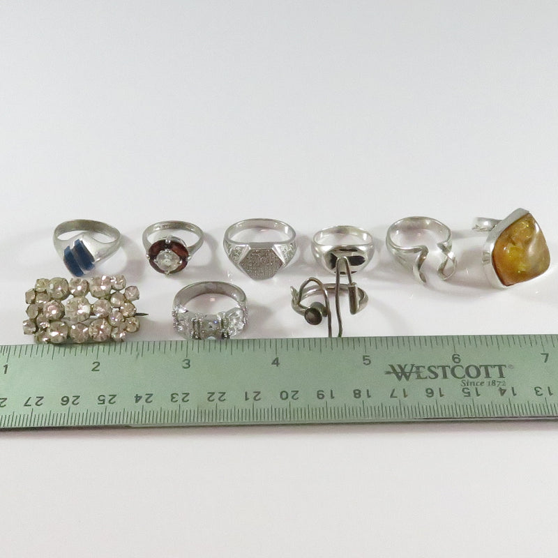 Mixed Lot of Costume Jewelry Rings and Pieces For Wear, Repair or Repurpose