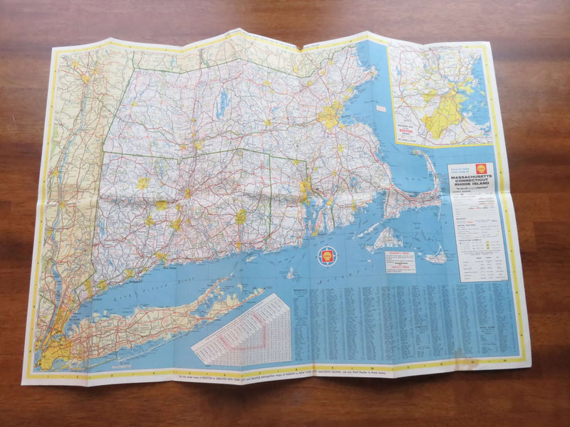 1965 Shell Map of Massachusetts, Connecticut, Rhode Island The HM Gousha Company