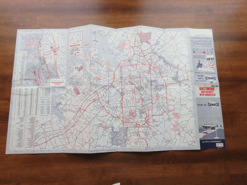 1968 Sunoco Map of Baltimore Street Map H.M. Gousha Company Map Art