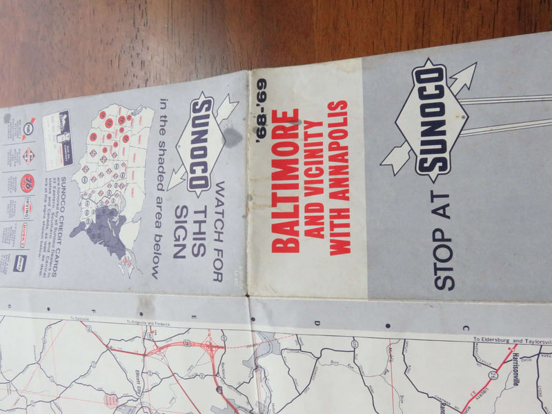 1968 Sunoco Map of Baltimore Street Map H.M. Gousha Company Map Art