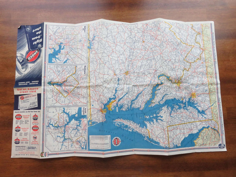 1956 Amoco Gas Delaware, Maryland, Virginia, W. Virginia Map Rand McNally Map Ar