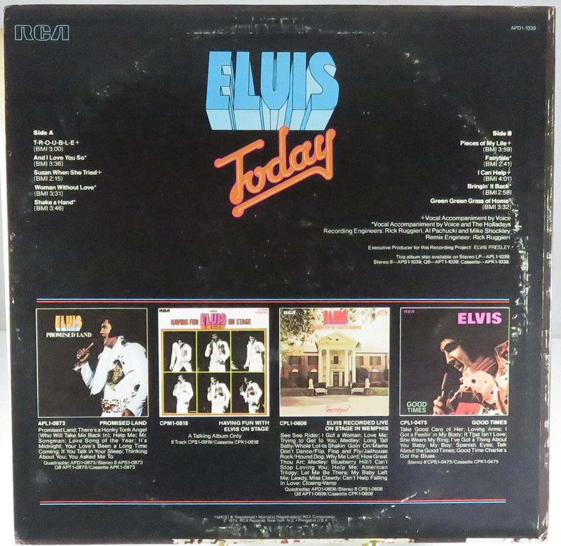 Elvis Today Black Label 1975 Quadradisc RCA Records APD1-1039 Vinyl LP