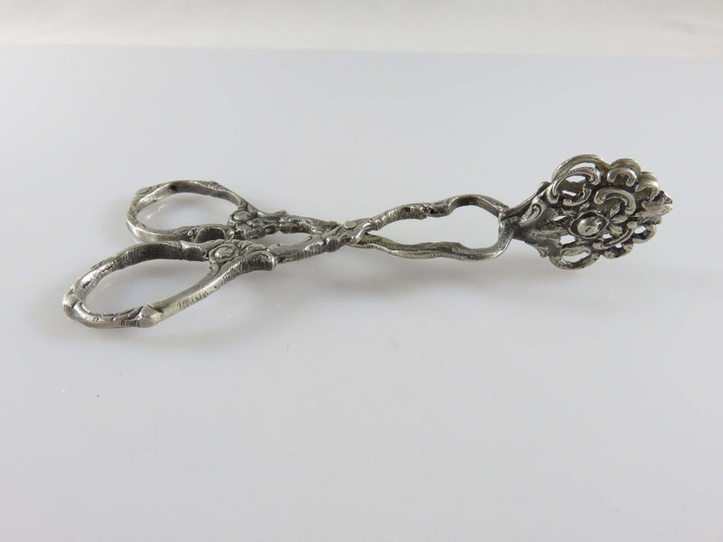 Antique 800 Silver 4" Serving Tongs Pastry Tongs Cast Silver Floral Pattern