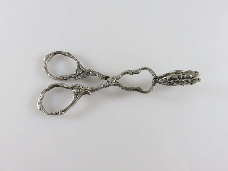 Antique 800 Silver 4" Serving Tongs Pastry Tongs Cast Silver Floral Pattern