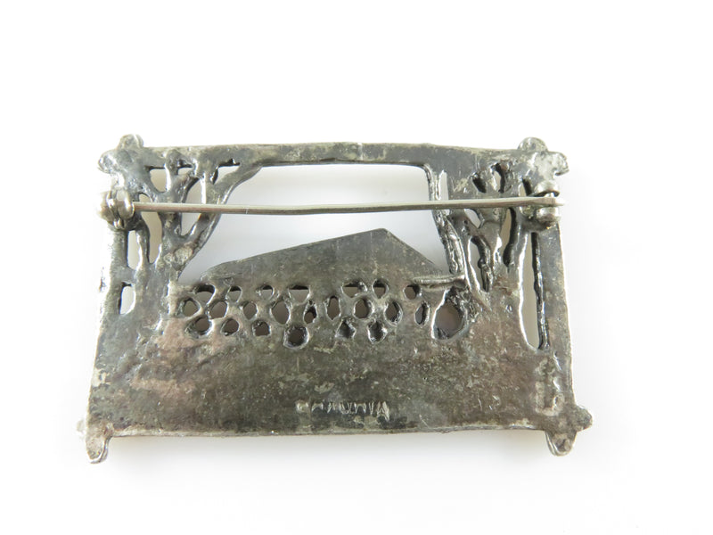 Mid Century 830 Silver Framed Bridge Brooch Signed Scandia Cast Silver Brooch