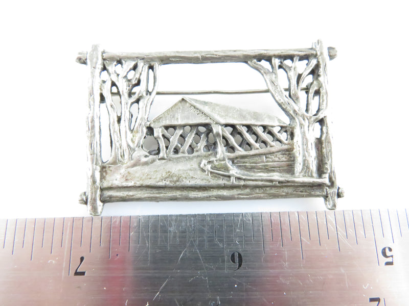 Mid Century 830 Silver Framed Bridge Brooch Signed Scandia Cast Silver Brooch