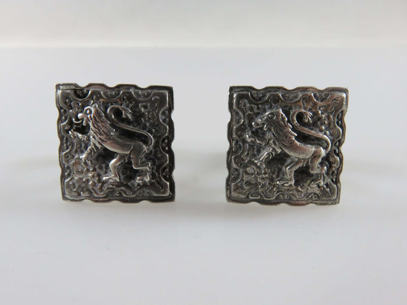 1950's F & S Fenwick and Sailors Sterling Embossed Lion Cufflinks Pat 2472958