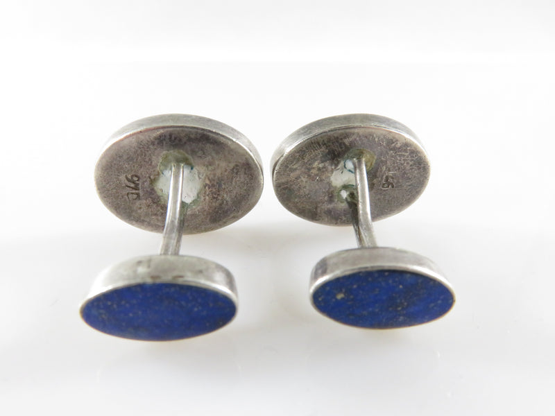 Vintage Southwestern Taxco Style 970 Silver Lapis Lazuli Inlaid Bean Back Barbell Cufflink Set
