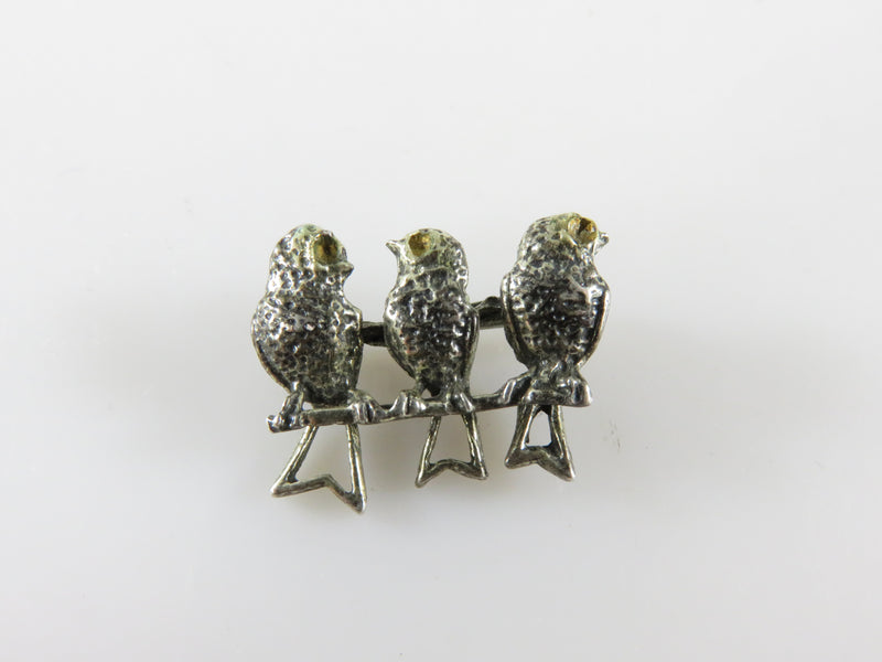 Tiny Three Blue Birds Sterling Silver Danecraft Scarf Pin Collar Pin For Repair