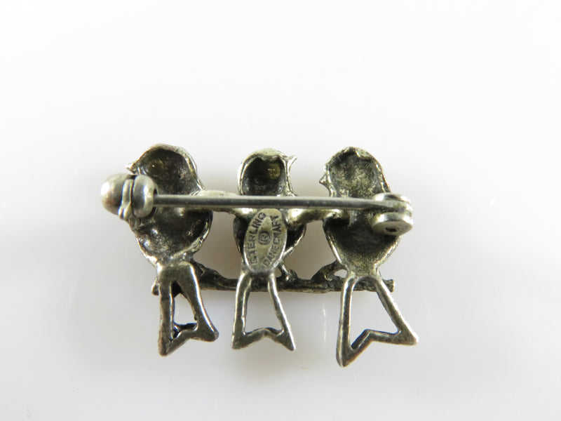 Tiny Three Blue Birds Sterling Silver Danecraft Scarf Pin Collar Pin For Repair