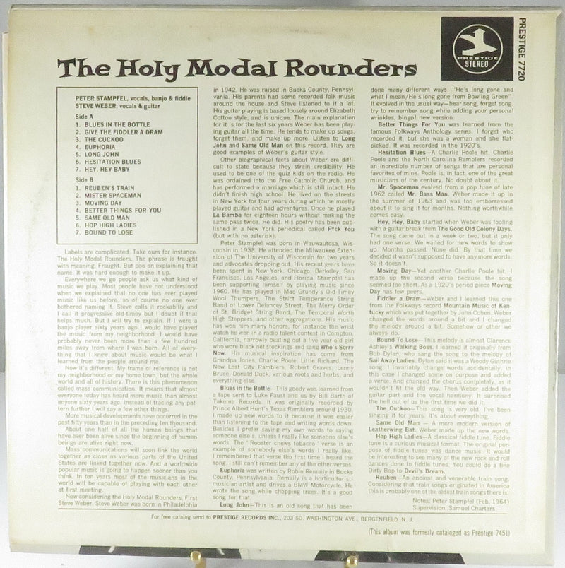 The Holy Modal Rounders Vol 1 Reissue Prestige Records PR 7720/PRT 7720 Vinyl LP