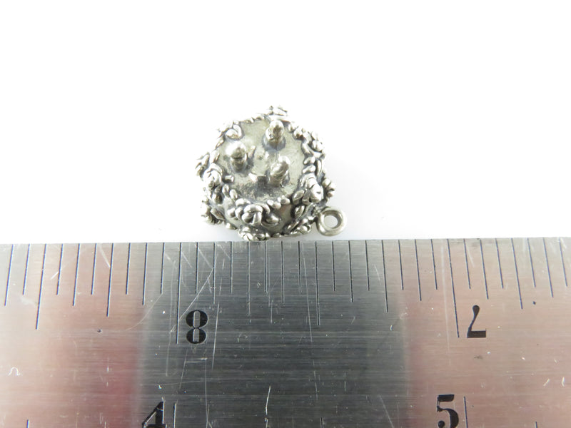 Vintage 3D Sterling Silver 3 Candle Flower Adorned Birthday Cake Charm Pendant