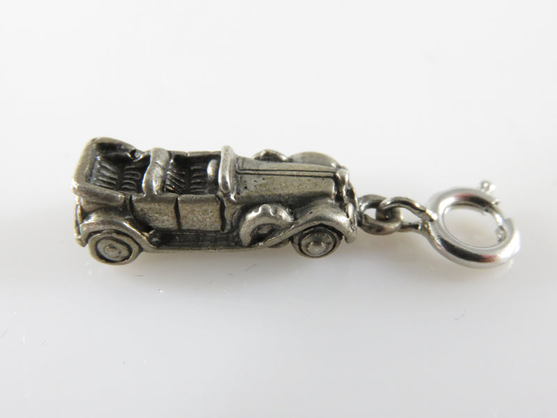 Vintage 3D Sterling Silver Old Antique Convertible Car Travel Charm C Clasp Char
