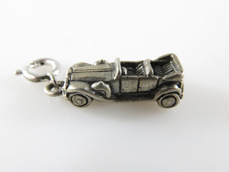Vintage 3D Sterling Silver Old Antique Convertible Car Travel Charm C Clasp Char