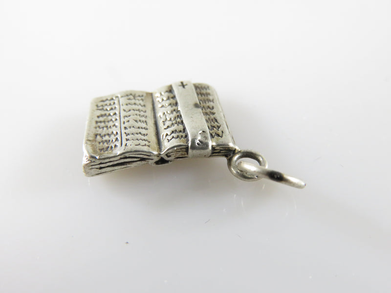Vintage 3D Sterling Silver Holy Bible Open Bible Charm