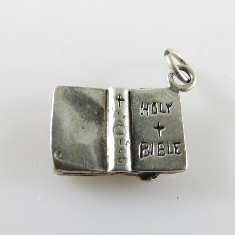 Vintage 3D Sterling Silver Holy Bible Open Bible Charm