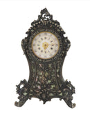 Victorian Miniature Clock, 800 Silver Mother of Pearl Keywind French Cabinet Clock