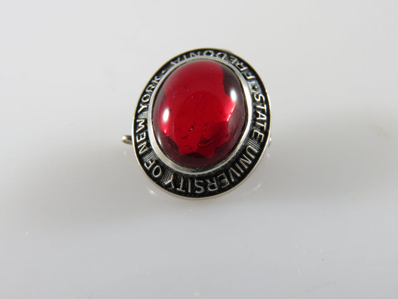 State University of New York Fredonia Sterling Silver Red Glass Sorority Style P - top view