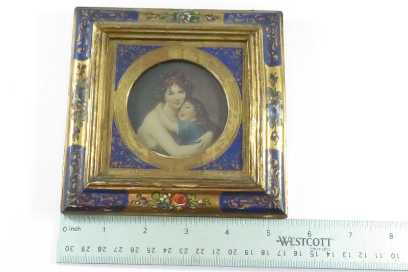 5 1/2" Gilded Hand Painted Miniature Desk Frame with Antique Victorian c1890 Picture Cutout
