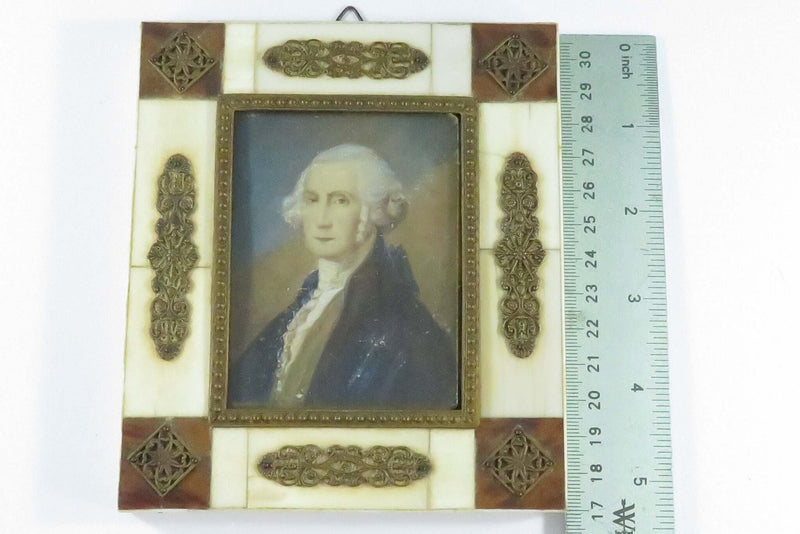 c19th Century George Washington Portrait Miniature After Gilbert Stuart Original Frame