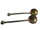 Vintage Matched Set Salt Cellar Spoons Spiral Handle Nickel Silver Plate — Rarities • Silver — front view