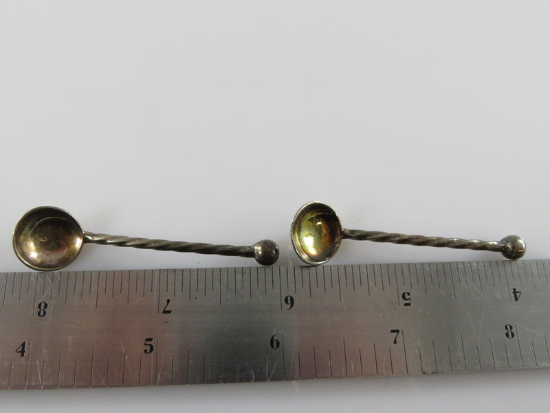 Vintage Matched Set Salt Cellar Spoons Spiral Handle Nickel Silver Plate