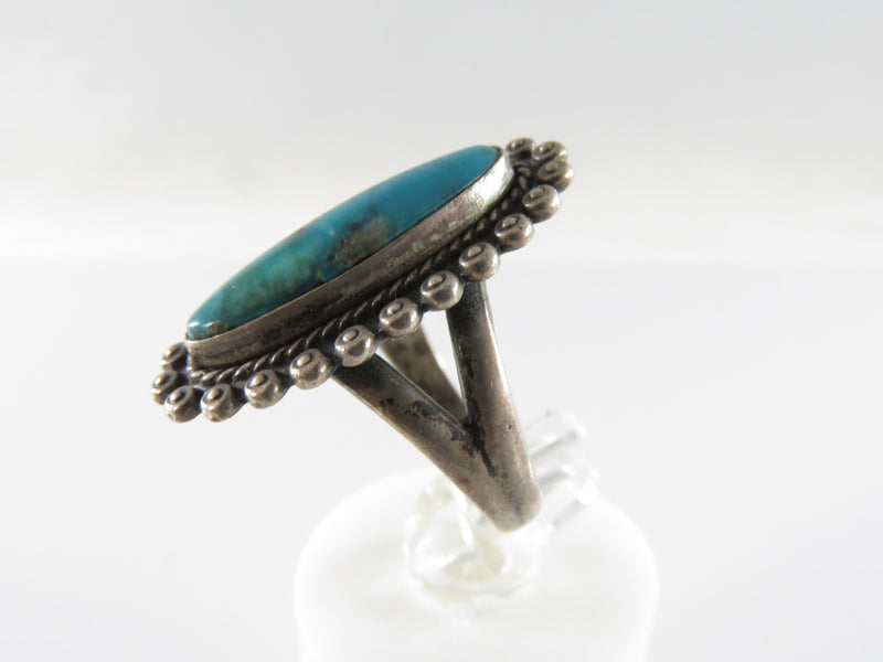 Old Southwestern Bell Trading Post Silver Copper Silver Turquoise Ring Ball Wire Rope Surround 5.75