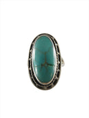 Old Pawn Trading Post Era Navajo Turquoise Scrolling Shadowbox Finger Ring Size 5.5