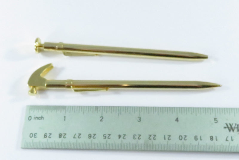 Vintage Gold Tone Hammer and Nail Pen Set Perfect for the Carpenter