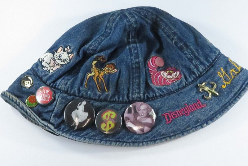c1990's Disneyland Bucket Hat Denim with Characters and Pins Gabriela