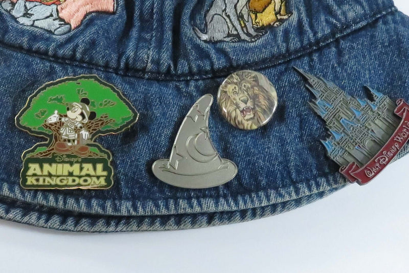 c1990's Disneyland Bucket Hat Denim with Characters and Pins Gabriela