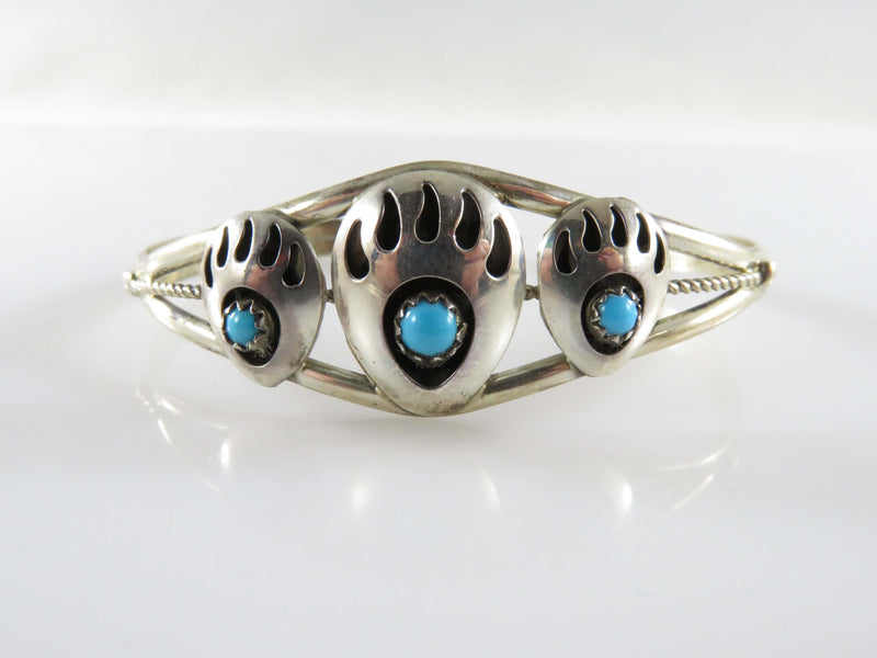 Lovely Petite Sterling Silver Bear Claw Shadowbox Turquoise Unsigned Sterling Cu