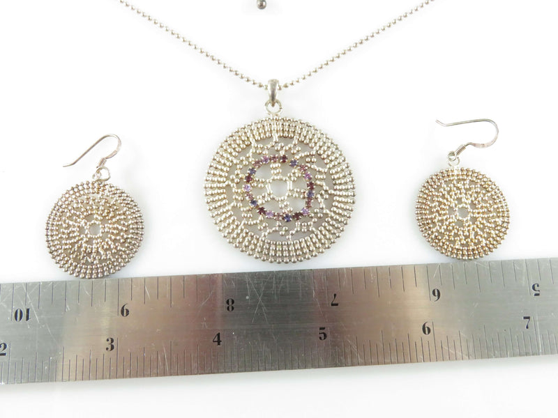 Designer Quality Sterling Silver Ball Necklace & Ball Mesh Pendant and Earring S