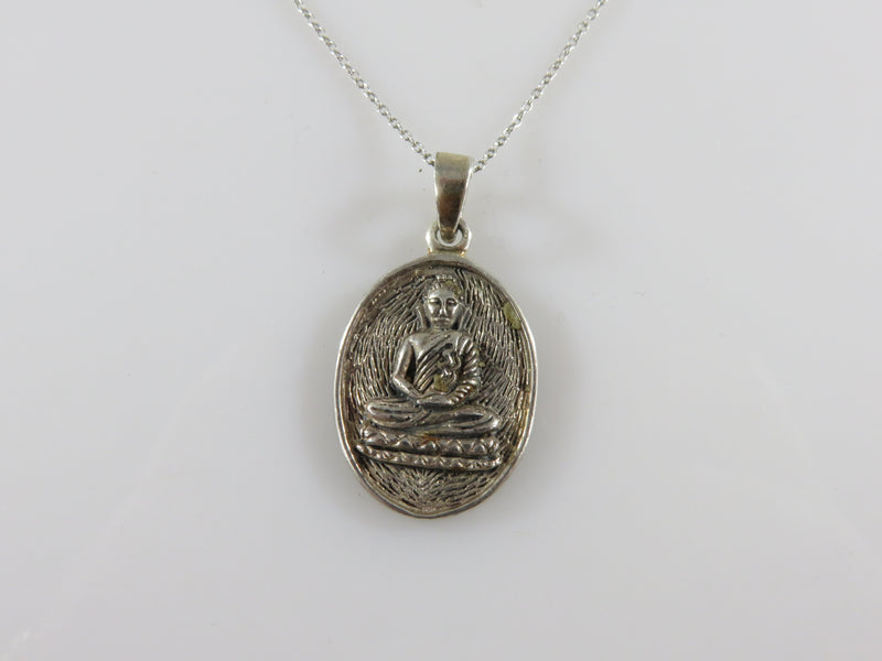 Vintage Sterling Silver Traditional Buddha Pendant Meditation Healing Buddha