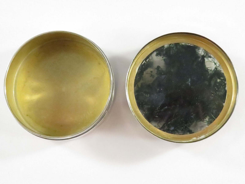 1919 Sterling Silver Moss Agate Levi & Salaman Round Trinket Box, Mint Box, Pill Box