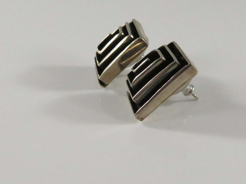 Dominique Dinouart Sterling Silver Geometric Post Earrings Southwestern Taxco 92