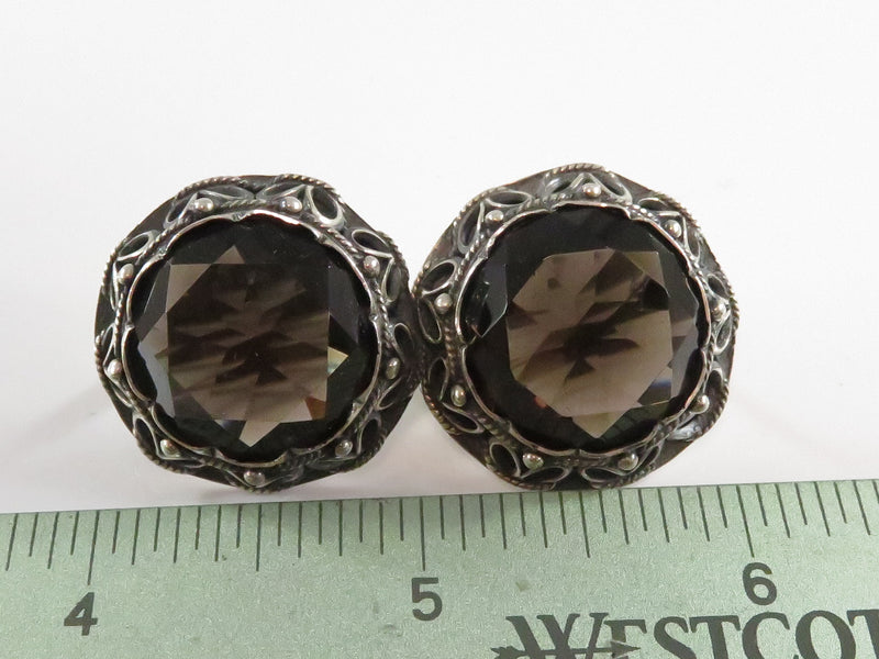 Vintage Large Haute Couture Silver and Brown Glass Pierced English Lock Earrings
