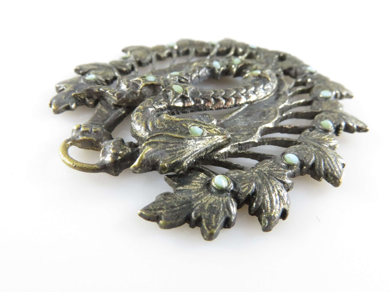 Cast Silvered Brass Japanese Style Dragon Pendant with Blue Accenting