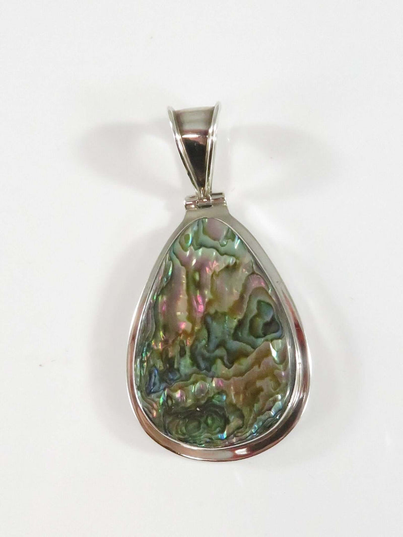 Lovely Large Pendant Sterling Silver Polished Abalone Teardrop Form Hinged Bale