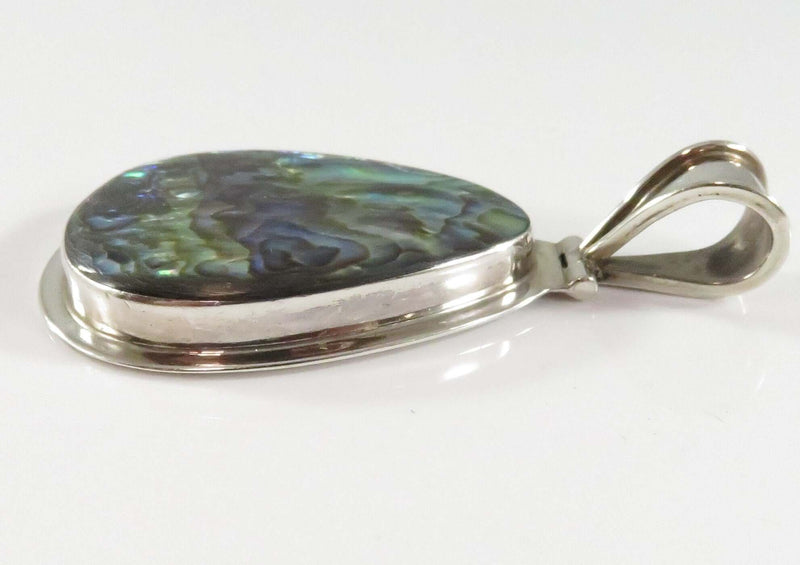 Lovely Large Pendant Sterling Silver Polished Abalone Teardrop Form Hinged Bale
