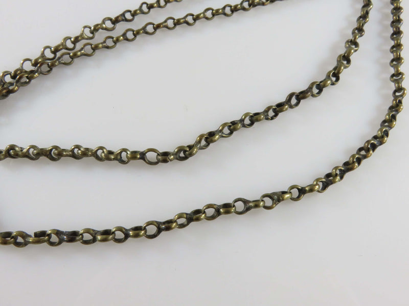 Antique 27" Soldered Double Rolo Brass Link Chain Necklace 3.98mm