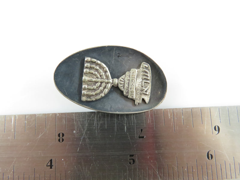Mid Century Style Sterling Jewish Menorah Blackened Silver Pendant Brooch