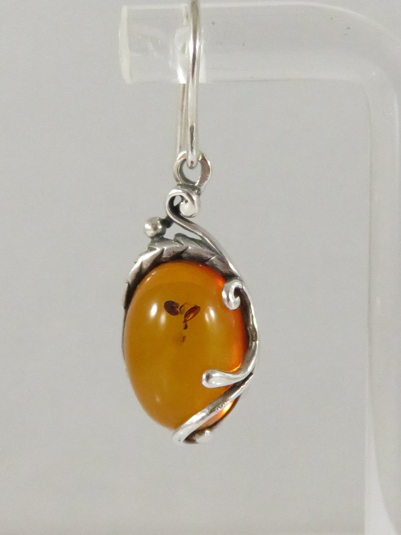 Vintage Sterling & Baltic Amber Dangling Earring French Wire Sterling Silver Pierced Ears